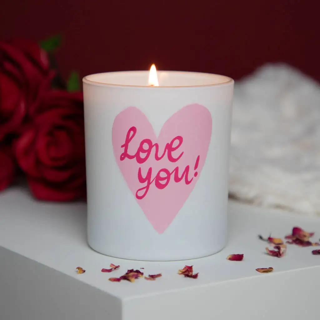 KLS OEM Luxury Home Made Smokeless Valentine Aroma Scented Candle Set with Glass Jar Luxury Box