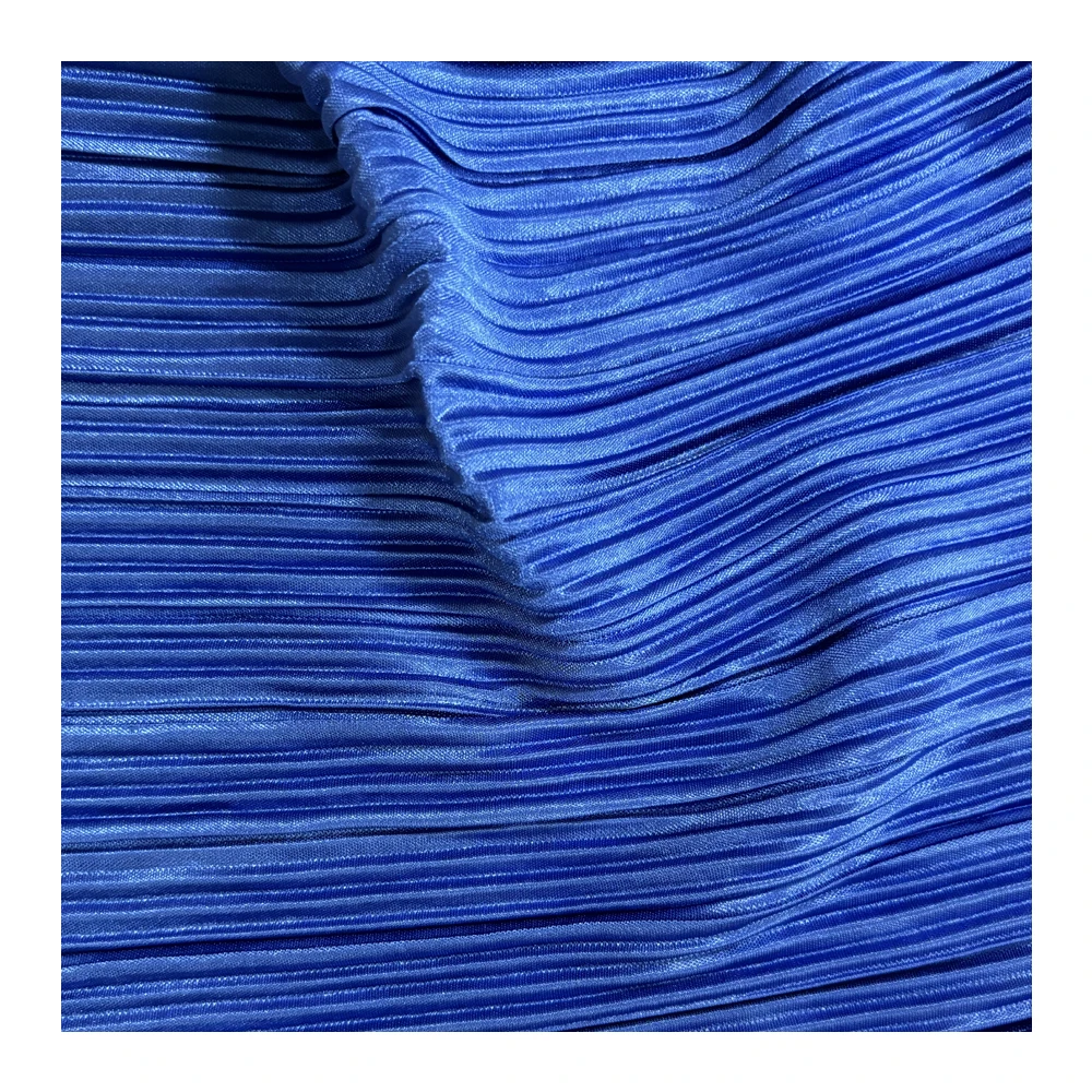 100% polyester metal gold texture metallic shining knitted crepe pleated-fabric pleated fabric for dresses