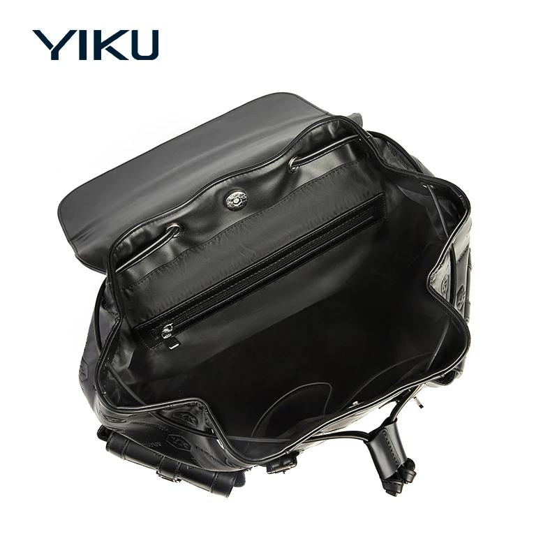 Custom debossed pattern vegan PU faux leather fashion black mens business laptop travel bag backpacks for work