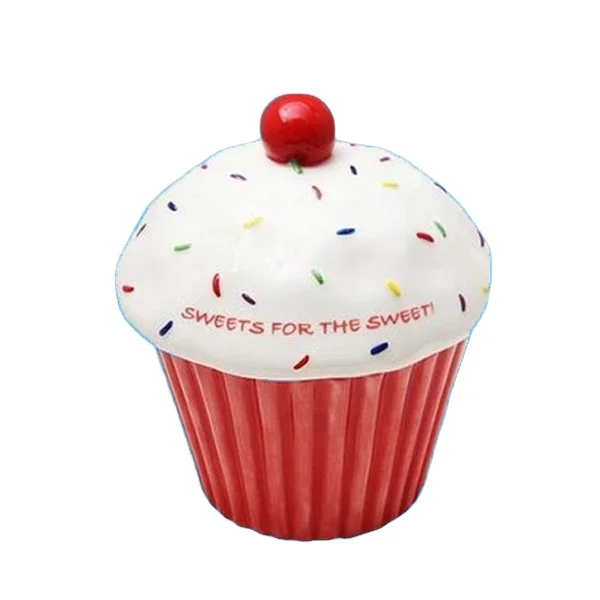 Wholesale custom handmade candy jar Children gift cupcake shaped wholesale ceramic Cookie Jar with lid