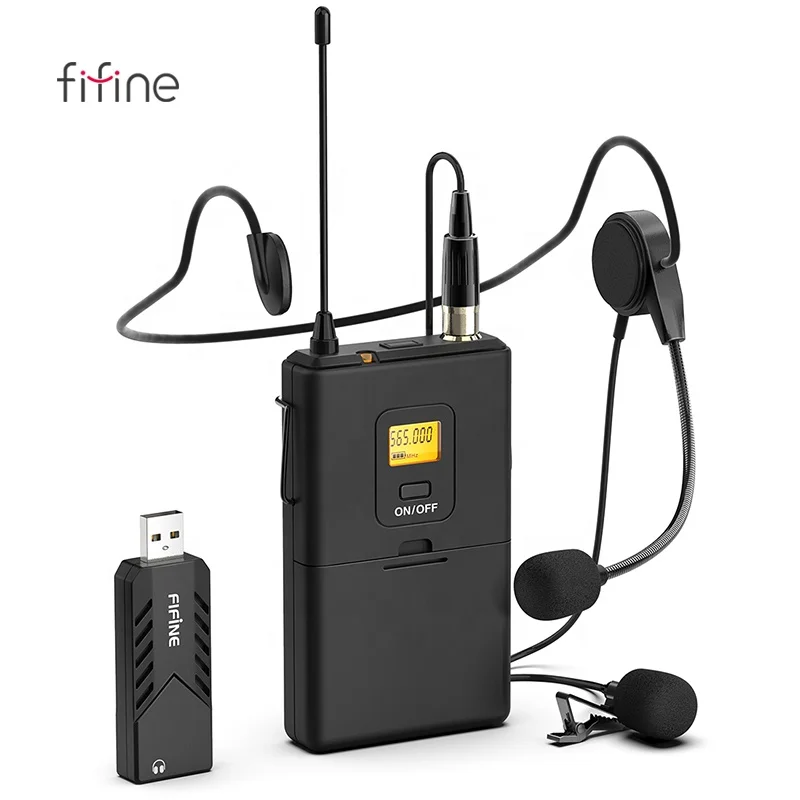 Fifine K031B оптовая продажа Беспроводная гарнитура Lavalier USB микрофон для учительской конференции беспроводной с