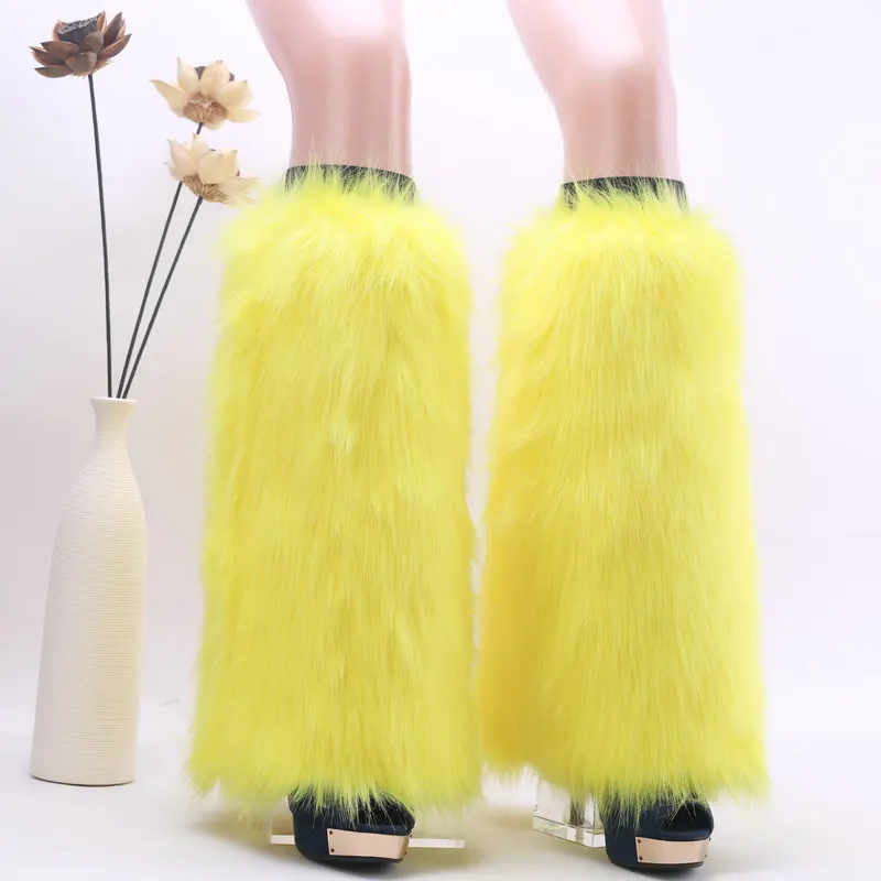 wholesale high knee fuzzy fur warmer for ladies  winter style faux fur leggings for women