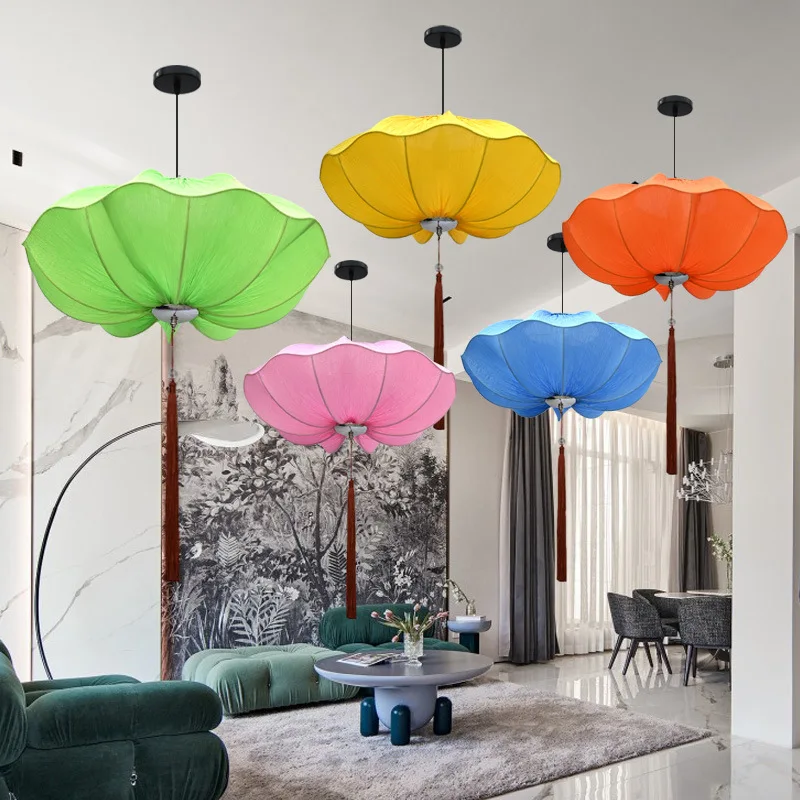 Lotus flower decoration hanging lantern cloth color Chinese style street scenic spot wedding home decoration Chinese lantern
