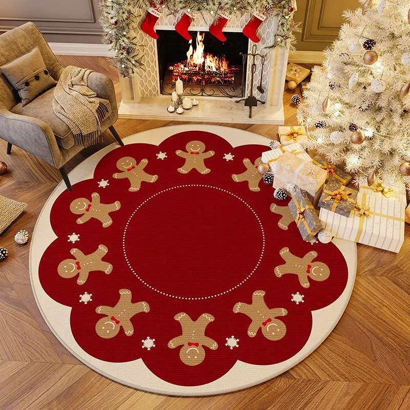 Festive Red Christmas Carpet Decorative Polyester Floor Mat for Living Room or Bedroom Adds Holiday Atmosphere