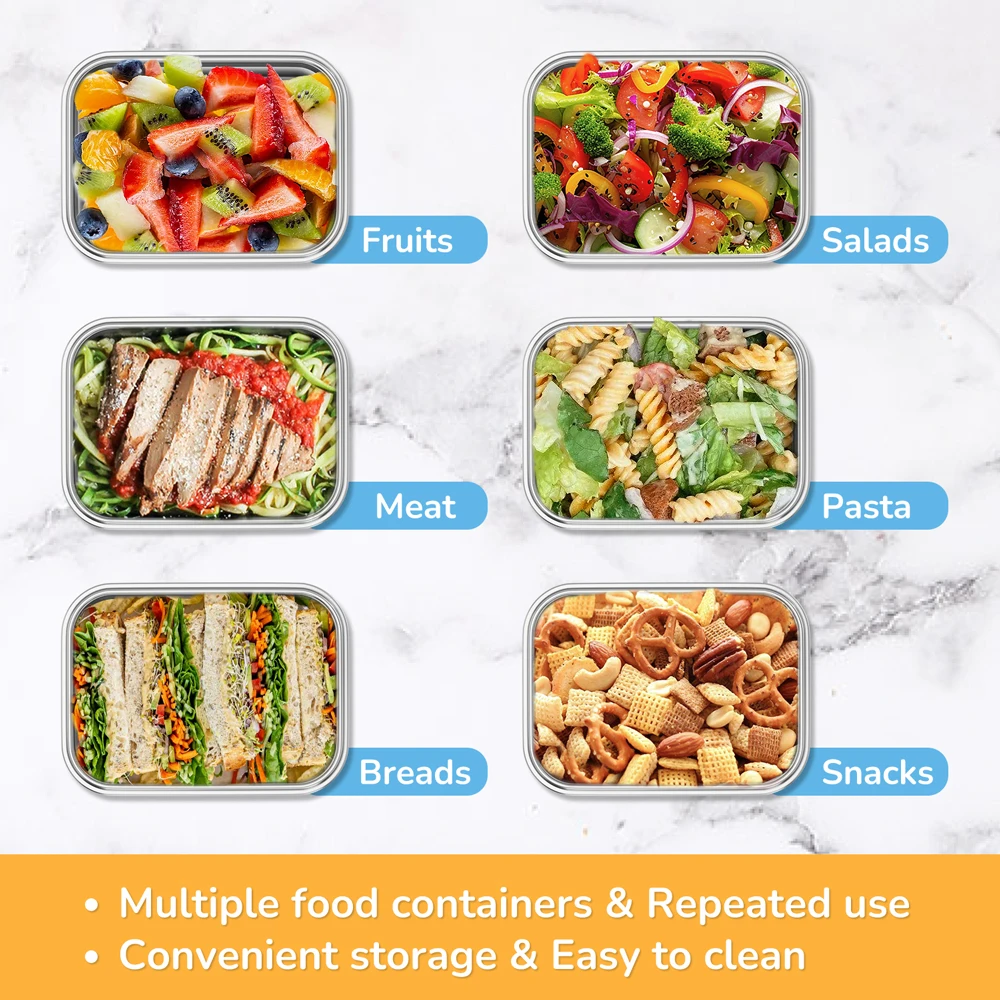 Microwave Stainless Steel Bento Box Adult Lunch Containers with Silicone Lids Lunch Box Kids Perfect for School Dining Out Work