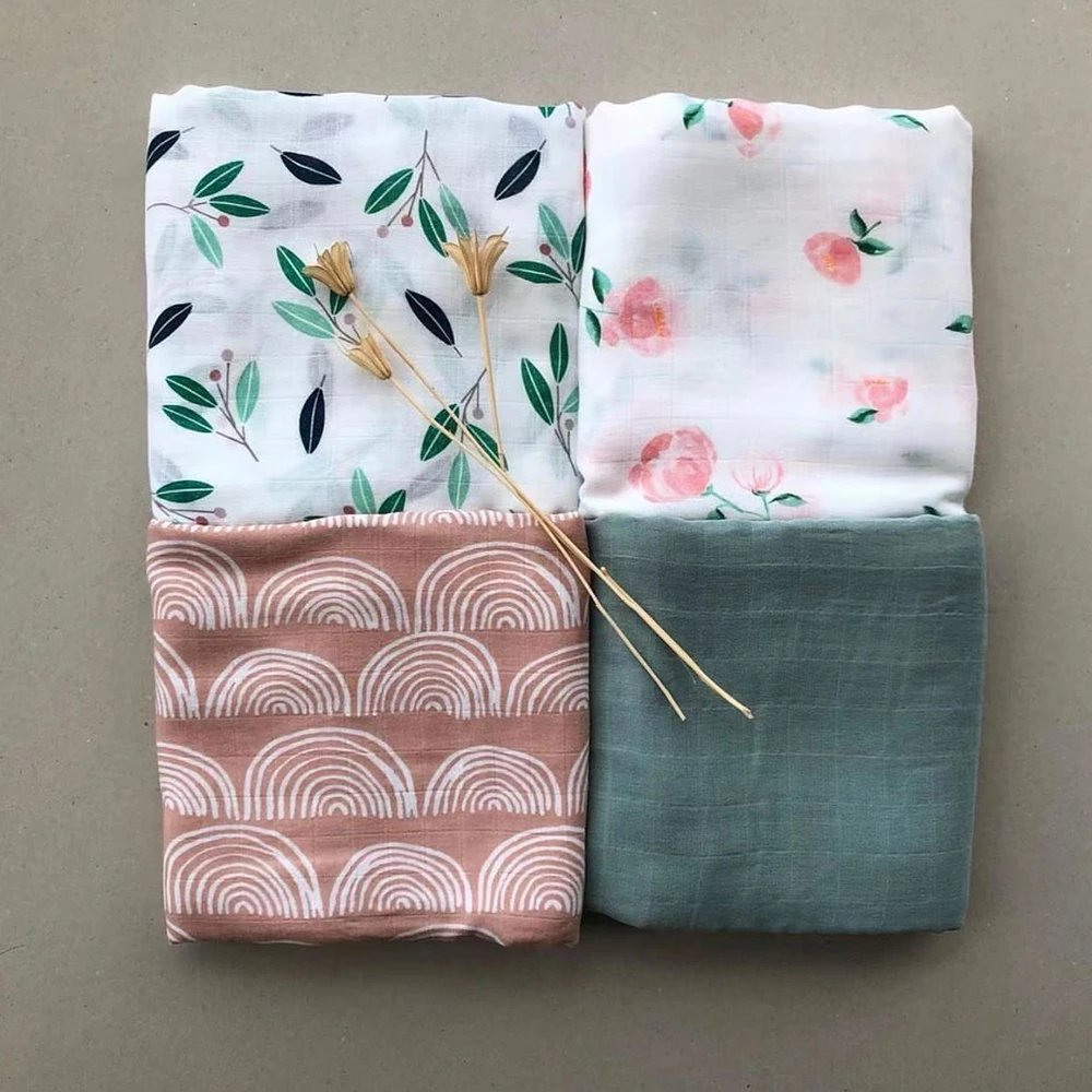 2023 Rainbow Sun Organic Bamboo Cotton Newborn Infant Wraps Set 120x120cm Boho Baby Muslin Swaddle Blanket