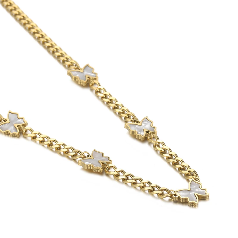 Kalen Temperament Cuban Chain 18K IP Gold Plating White Shellfish Butterfly Stainless Steel Fine Jewelry Necklaces