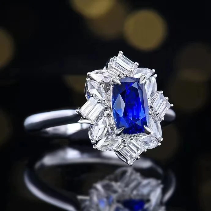 MEDBOO Fine Jewelry Wholesaler Real 18k White Gold 1.77 Carats Jewellery Royal Blue Sapphire Sri Lanka Natural Gemstone Ring