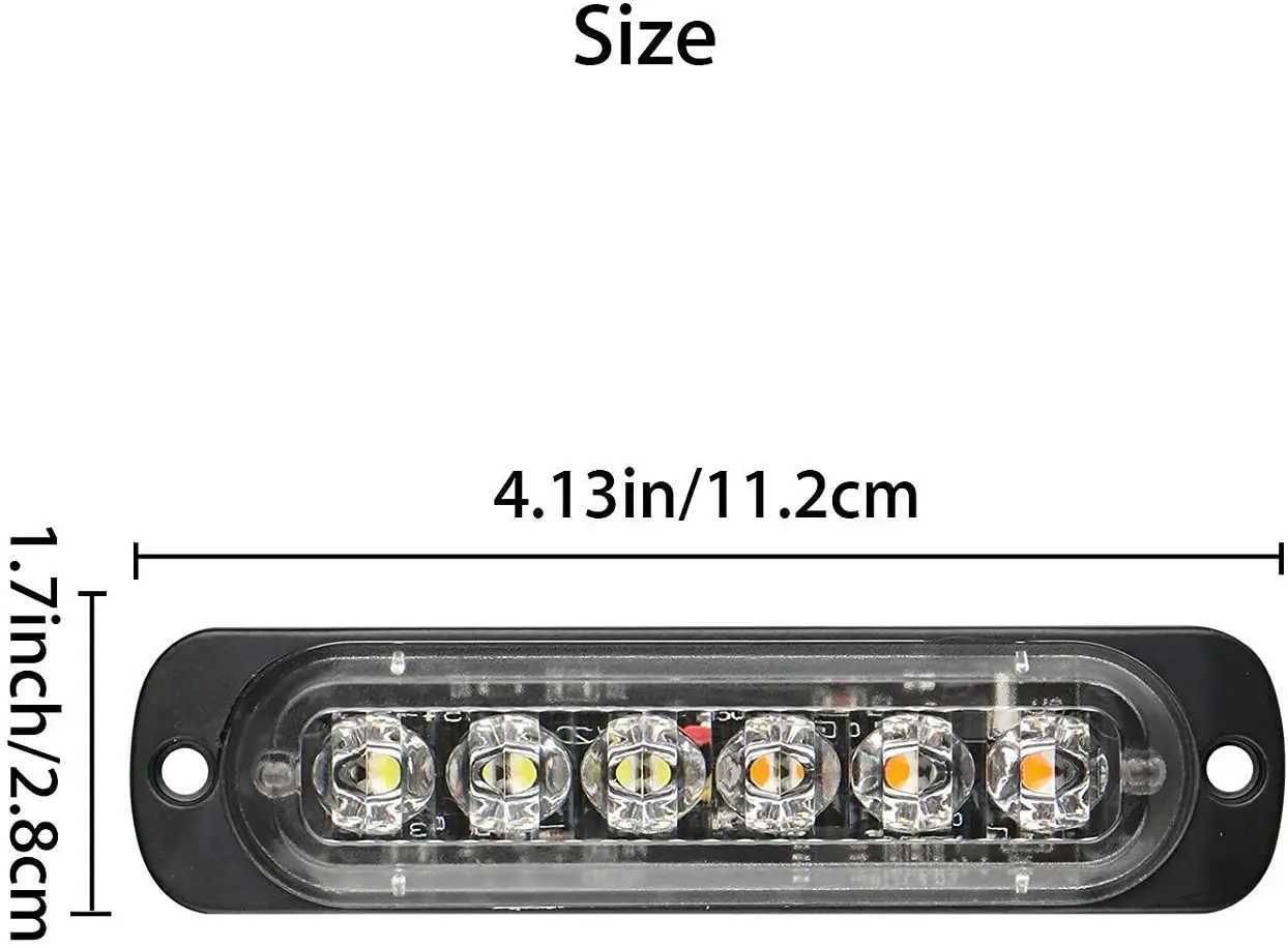 12v 6 LED Emergency Light Amber Red Blue 3 watt Truck Strobe LED Warning strobe Light