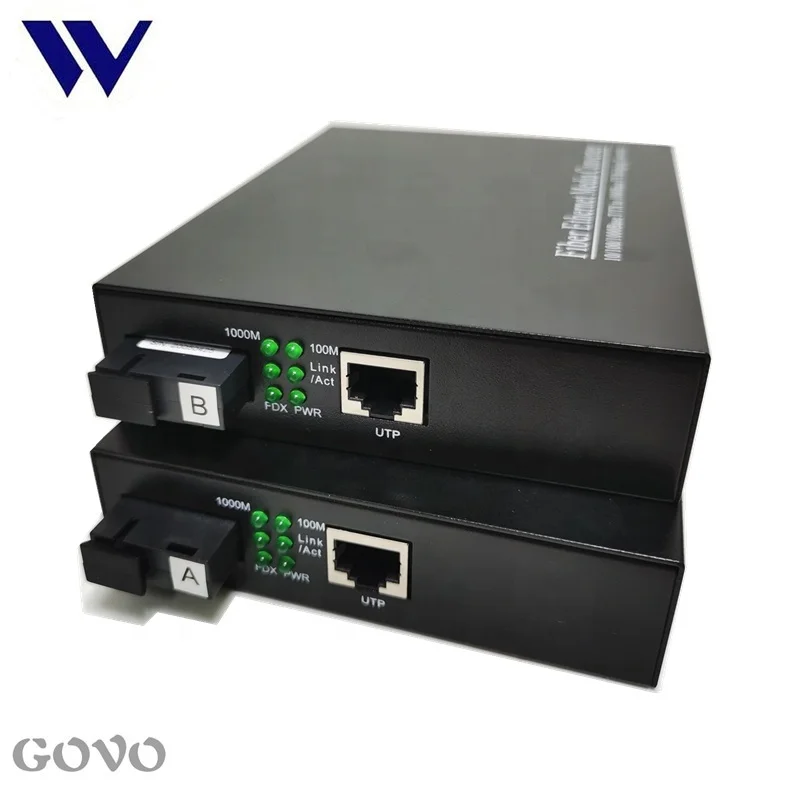 GOVO 1000 base Ethernet Converter Rj45 10/100/1000M 20km Single Fiber Ethernet Fiber Media Converter