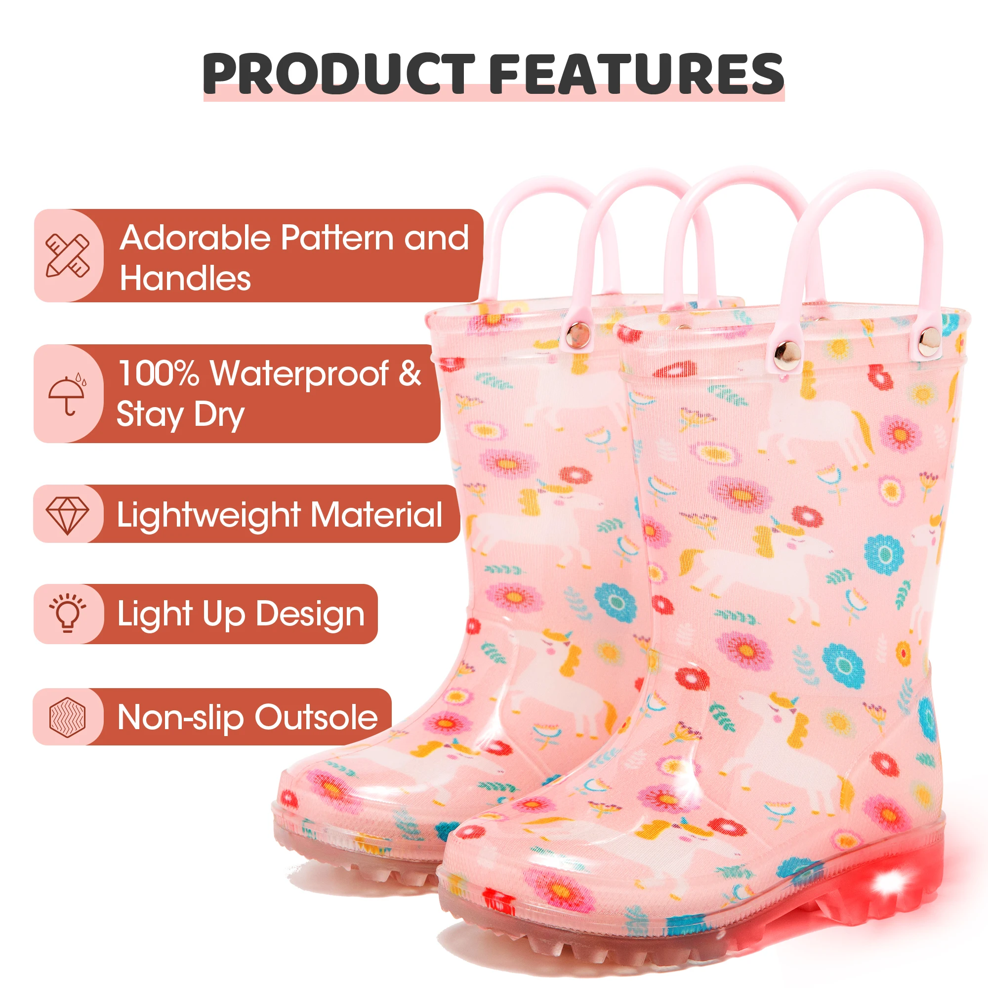 pvc Light Up Rain Boots for Little Kids