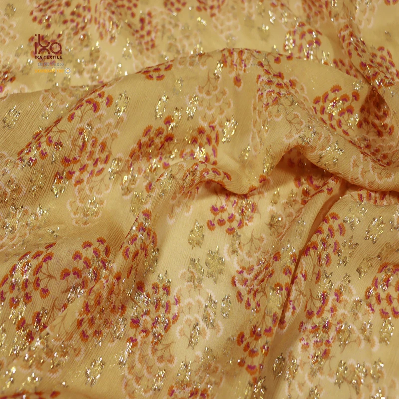 Eco-friendly Luxury Yellow Star Digital Fabric Printing Cotton Silk