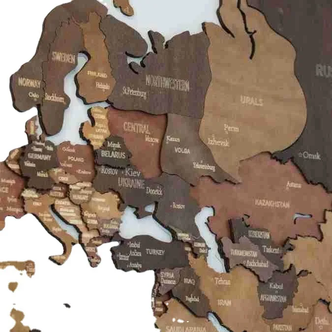 Factory Direct Sale Wooden Map Art Wall Decoration Wooden Wall Sticker 3D Wooden World Map