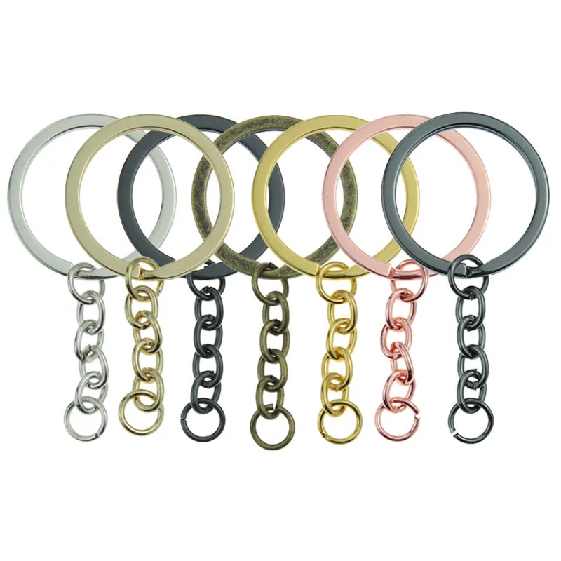 Diameter 30mm 25mm Split Flat Key Ring With Chain And Jump Rings Keychain Diy Keychains Accessories Long Round Split Keyrings