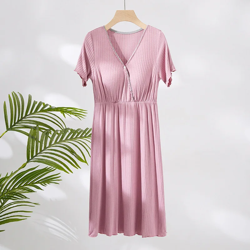 Nursing Pajamas Maternity Hospital Night Gown Lace Pregnant Night Dress Breastfeeding Lactation Wear Soft Fabric