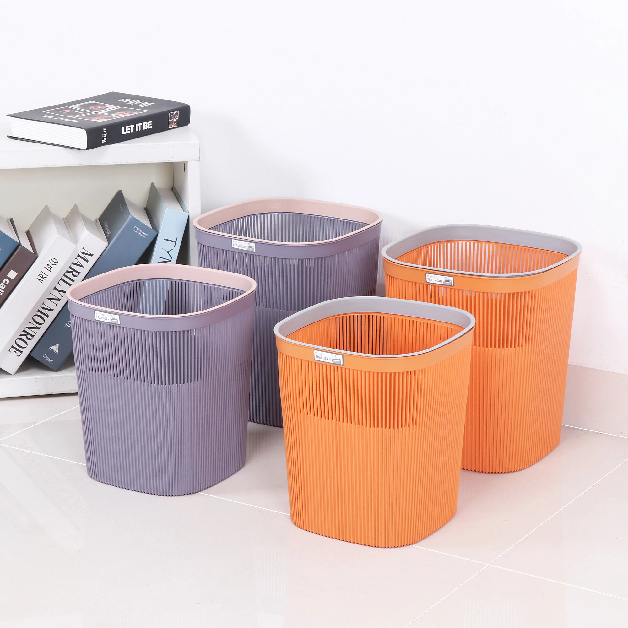 Wholesale Plastic Office Rectangular Waste Bin Wastebasket Paper Net Trash Basket Paper Basket Weaving