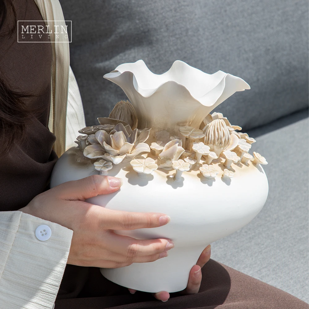Merlin Living handmade ceramic vase yellow flower glaze vintage vase hotel decor Chaozhou Ceramic Factory manufacturing