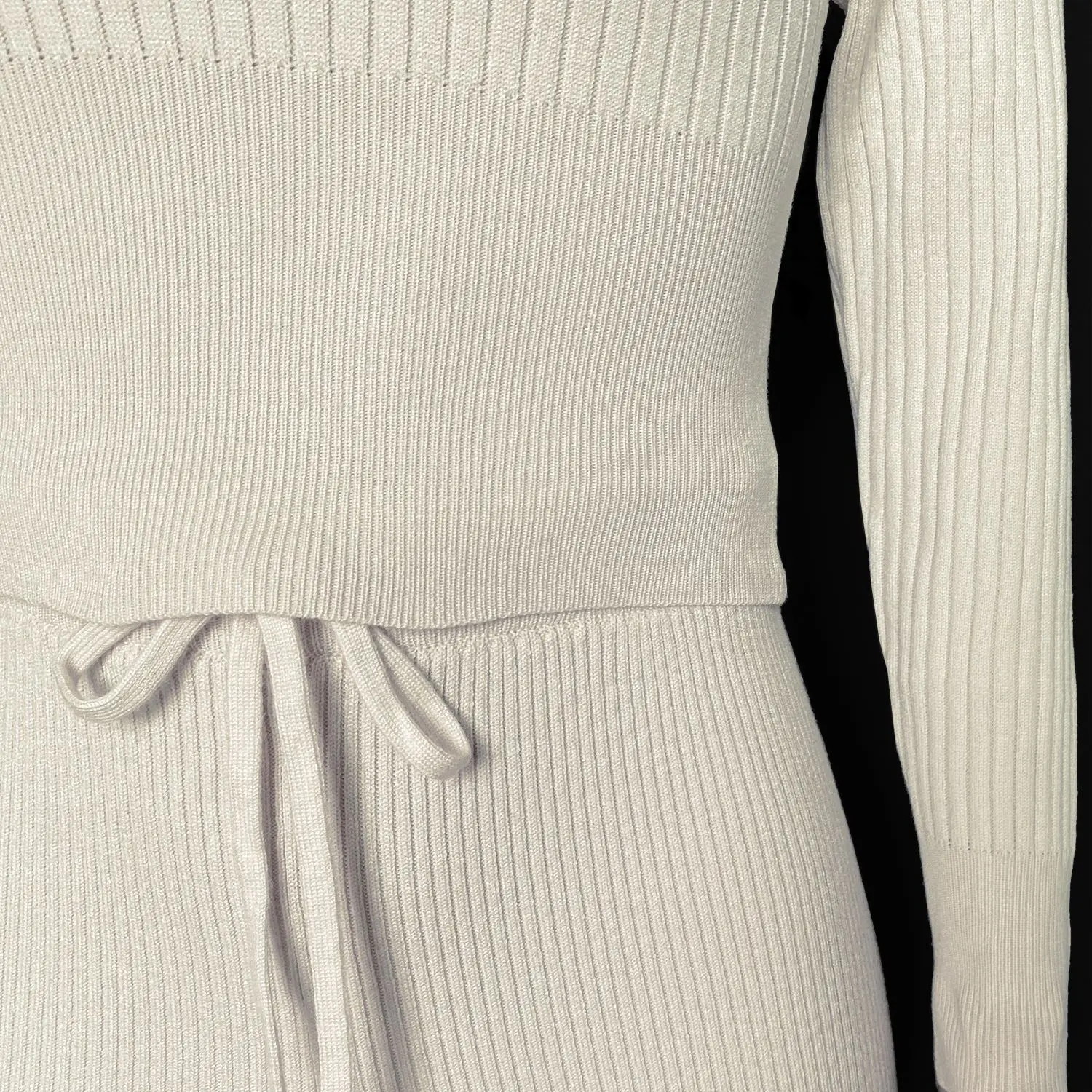 New Arrival High Quality Long Sleeve Wide Leg Knitted Ribbed Two Piece Lounge Wear For Women 2