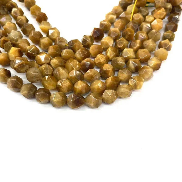 Tiger Eye Natural Semi-precious Stones  8 mm  Golden Dyed Faceted Polygonal Cut Beads For Jewelry Making
