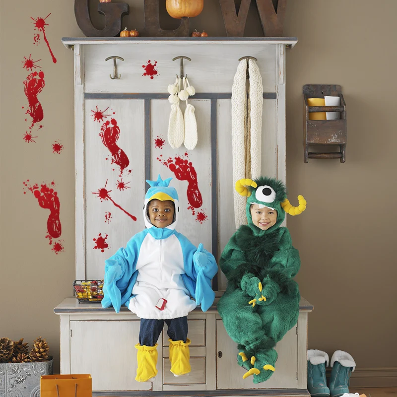YIYAO Waterproof horror blood fingerprints Halloween window glass floor background decoration removable wall sticker