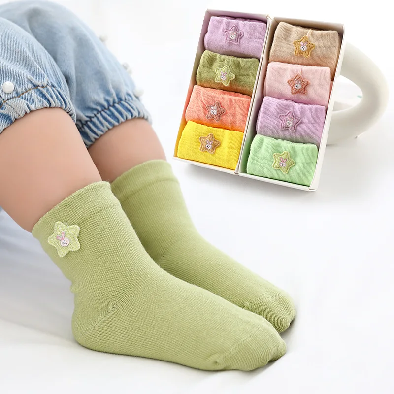 Funny Kids Soft Cotton Socks Girls Cute Cartoon Crew Socks Boys Children Toddlers Sock with Gift Box Set 4 Pairs
