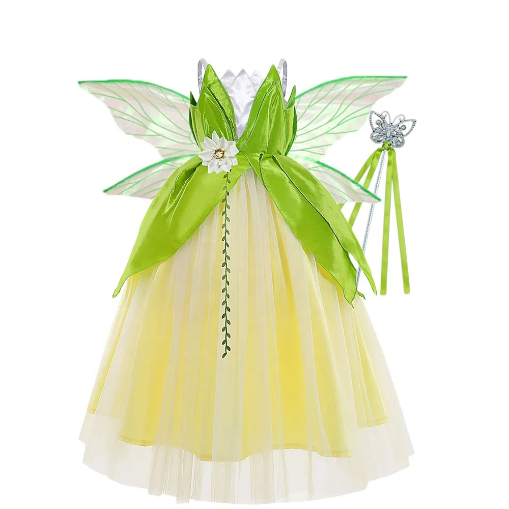 Carnival Cosplay Baby Girls Party Flower Dress Halloween Frog Tiana Princess Tinker Bell Costumes Fairy Wings