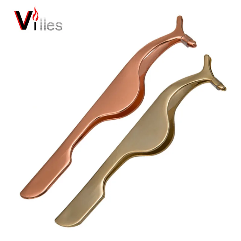 wholesale High Quality Rose Gold Stainless Steel Eyelash Tweezers False Eyelash Applicator Make Up Tools Eyebrow Tweezer