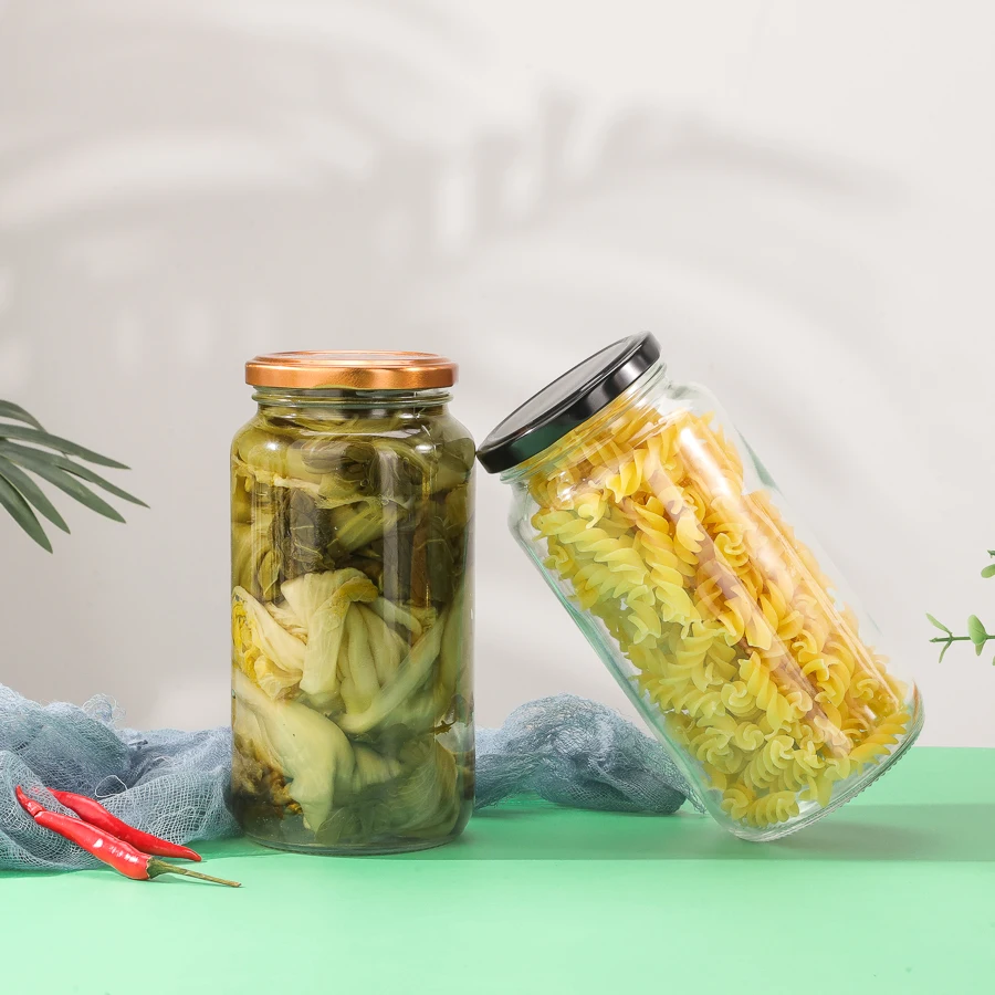Wide mouth clear glass food pickle storage jar 24 oz  glass jars 1kg packing for organic food with metal lid