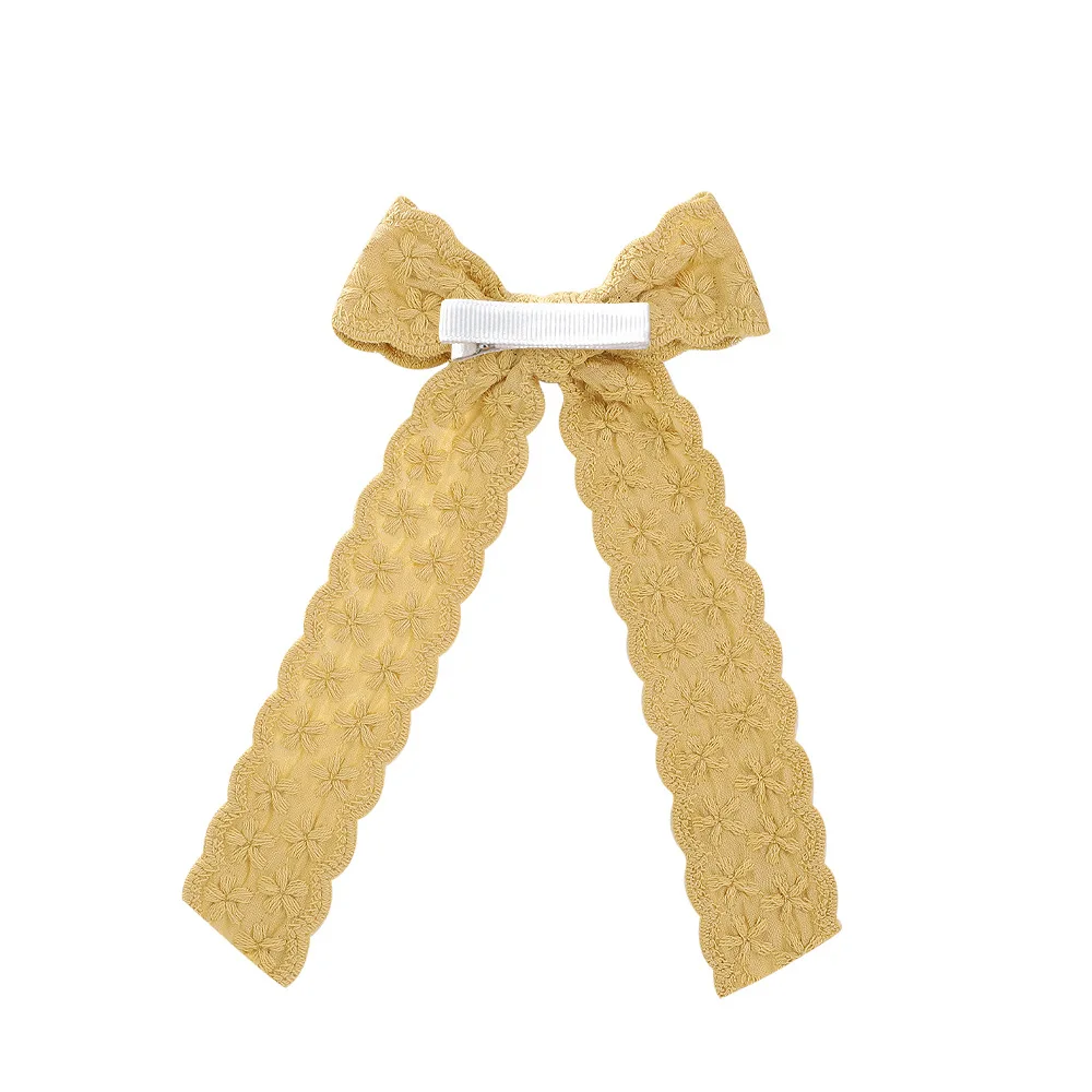 MIO hair clip girls ribbon hair bows blue ribbon bows flower pattern embroidered kids hair clip bow with long tassel