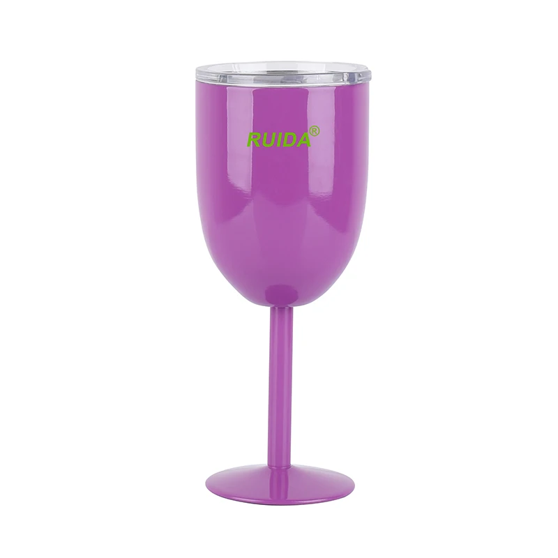 Double wall stainless steel insulated vacuum color wine glass with lid