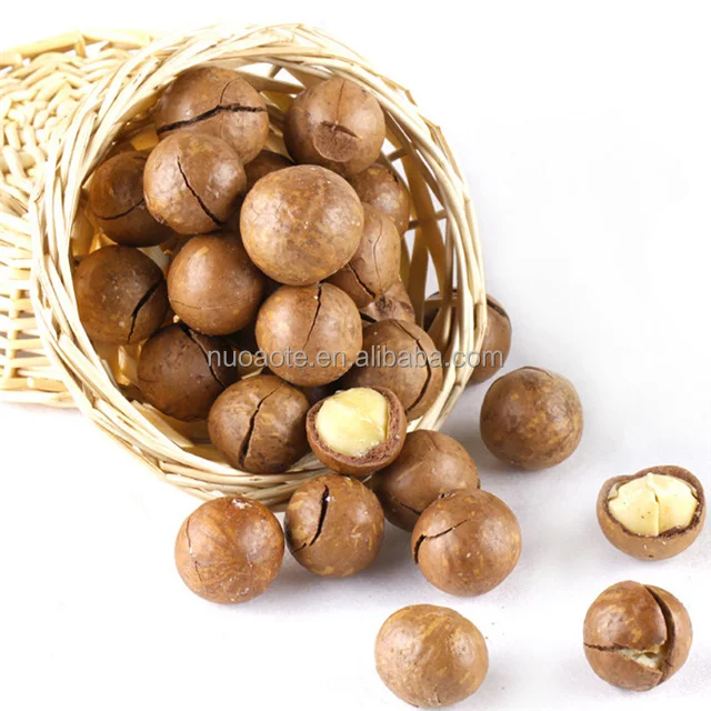 Орехи макадамии, сырой соленый жареный порошок мака, здоровое питание, макадамия в скорлупе