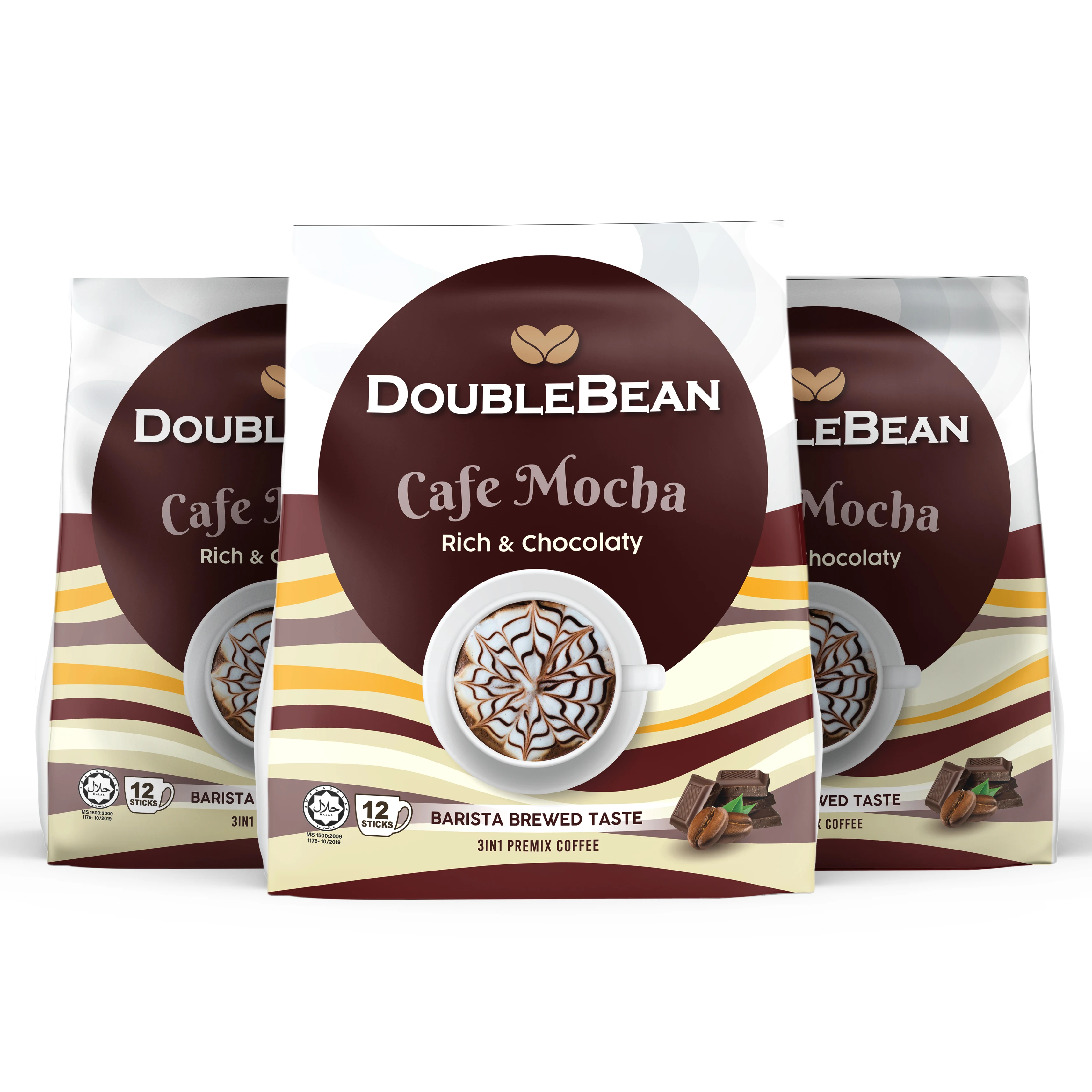 
DOUBLEBEAN Cafe Mocha 12 sachets x 25g (300g) HALAL Premium Cocoa Coffee Premix Powder High Quality Malaysia Products 