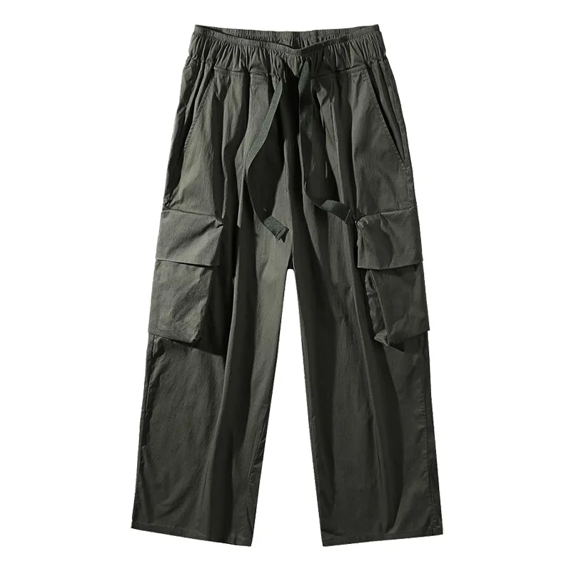 Custom Drawstring Waist Zip Pocket Nylon Casual Jogger Trousers Cargo Pants Men