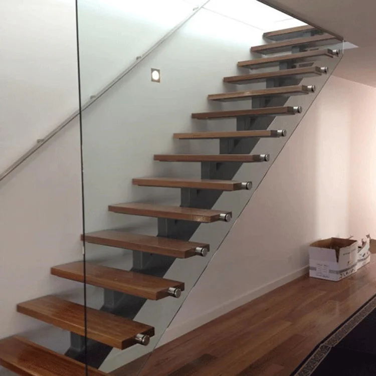 best selling mono stringer staircase design indoor stairs solid wood tread straight staircase
