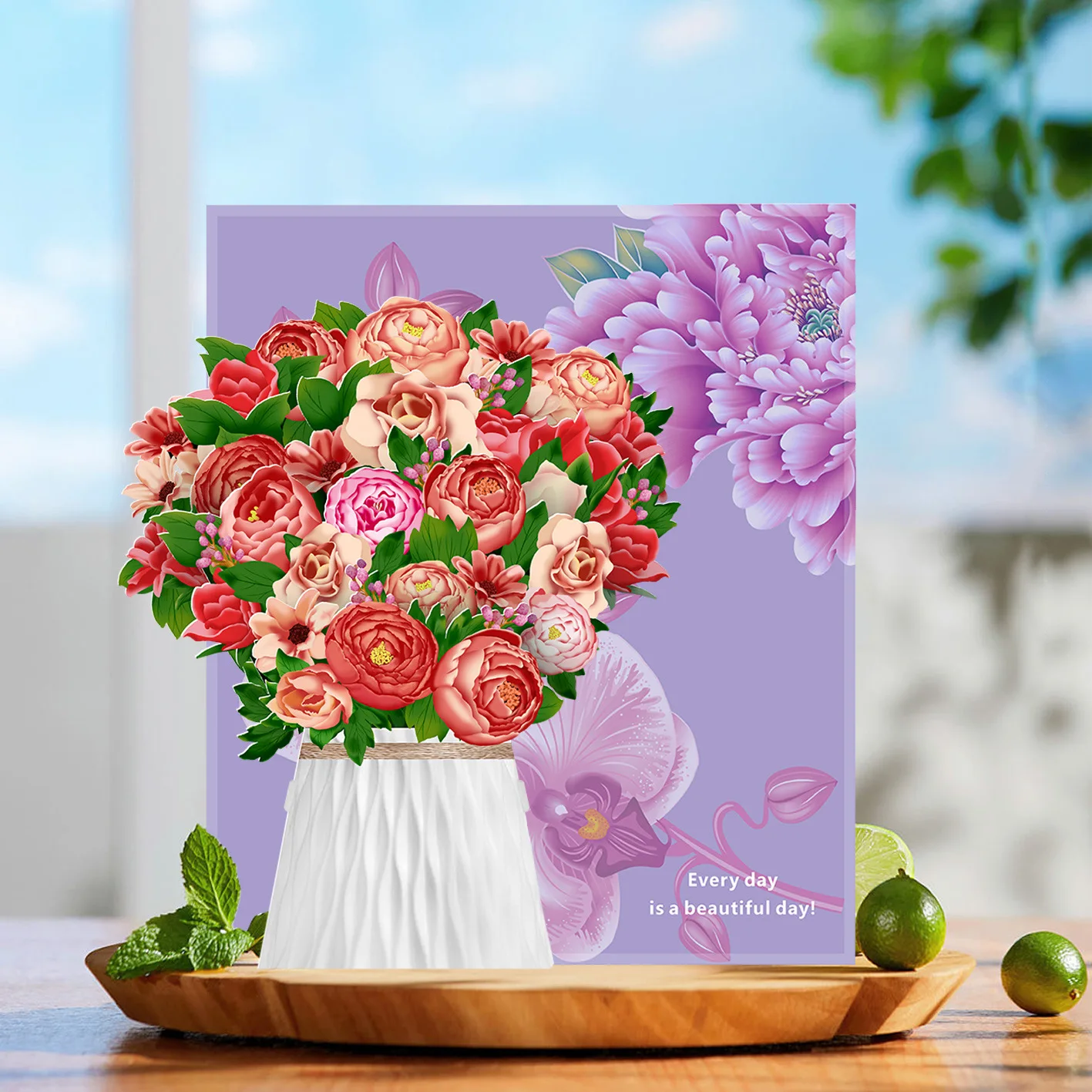 Paper Pop Up Cards,Beautiful Flower Bouquet 3D Greeting Cards, Birthday Gift Cards Best Friend Gift with Note Card and Envelope