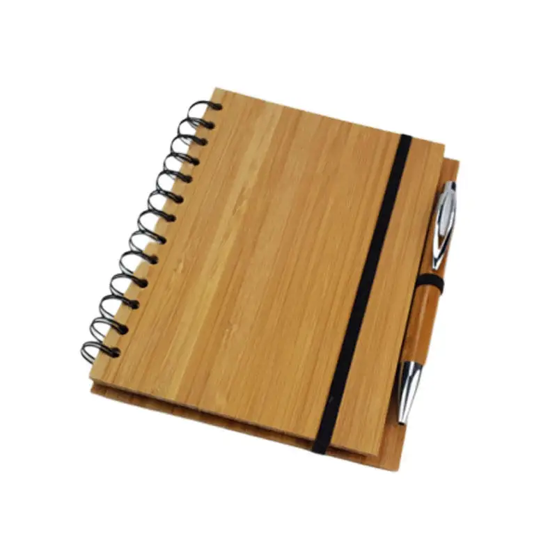 ECO-Friendly Spiral Bamboo Cover Notebook with pen Customized Recycled Bamboo Cover Notebook and Pen Gift Set