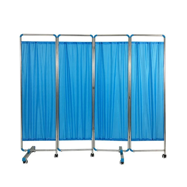 High Quality Four Section Stainless Steel Foldable Privacy Screen with Wheels for Clinic Ward Screen