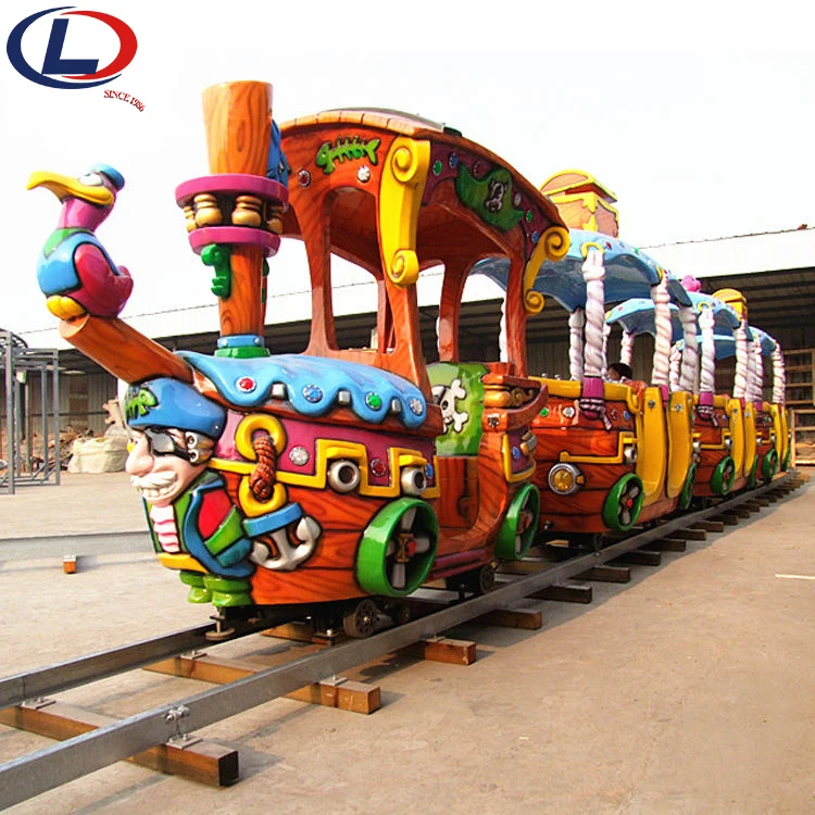 Playground Kids Electric Amusement Pirate Ship Shape Train Rides 14 Persons Tourist Track Train for Sale