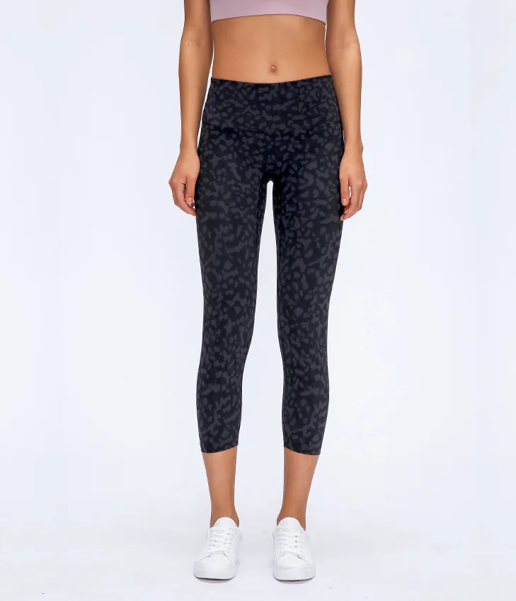 3/4 Length No Front Seam Printed Yoga Pants Custom LOGO Yoga Tights Women Tummy Control Leggings