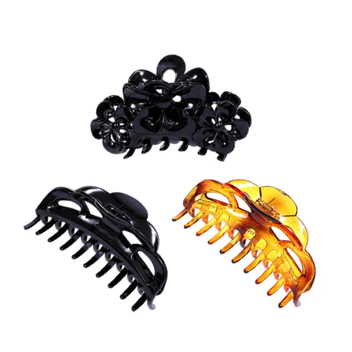 Fashion classic hollow pattern big catch clip, black amber plastic hair claw, ladies hair fixed hair claw