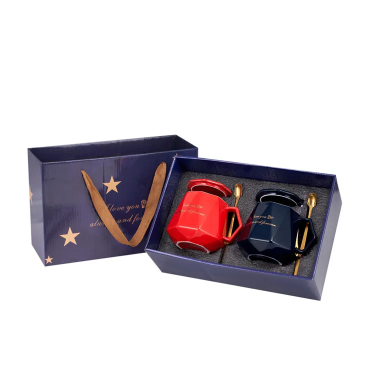 Hot Selling Spot Simple Diamond English Mug Coffee Cup With Cover Spoon Hand Gift Ceramic Cup Gift Box Customizable Logo