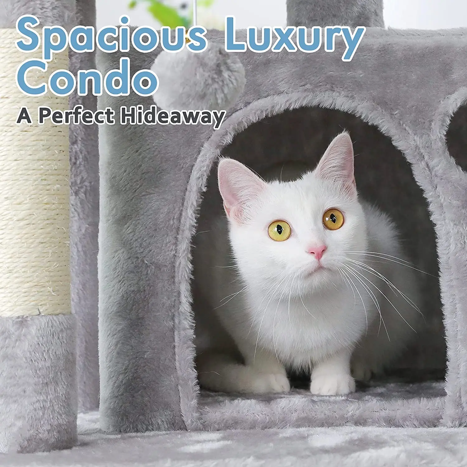 Wood Large Cat Tree Dark Grey Outdoor Cat Tower with Sisal-Covered Scratching Post Cat Condos Stand with Toys