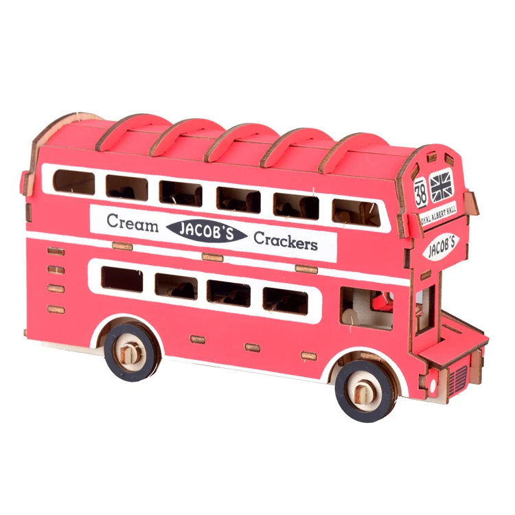 Red bus fire fruck model high-grade collectibles wooden kit good for thought training