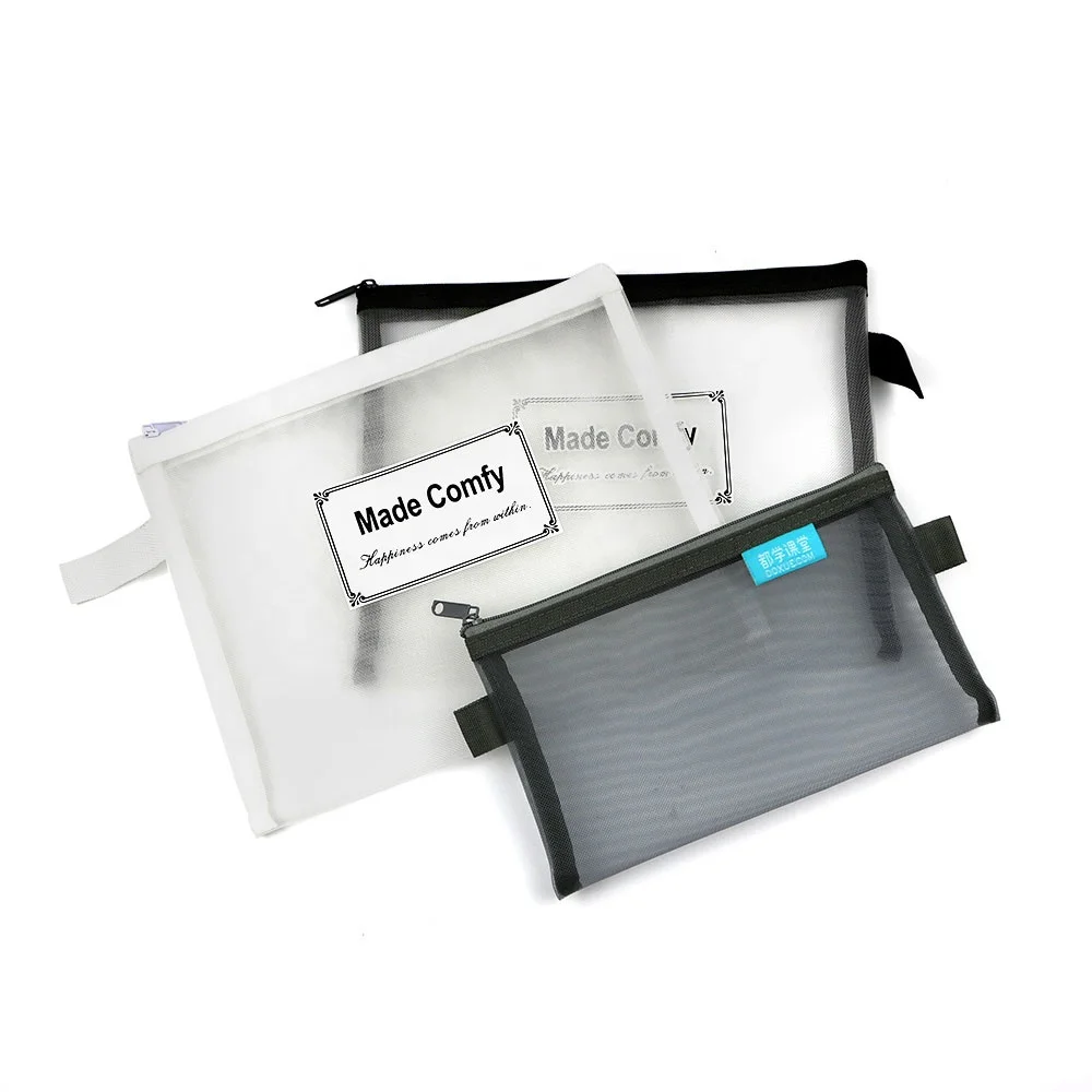 custom stationery zipper transparent mesh school pencil makeup bag