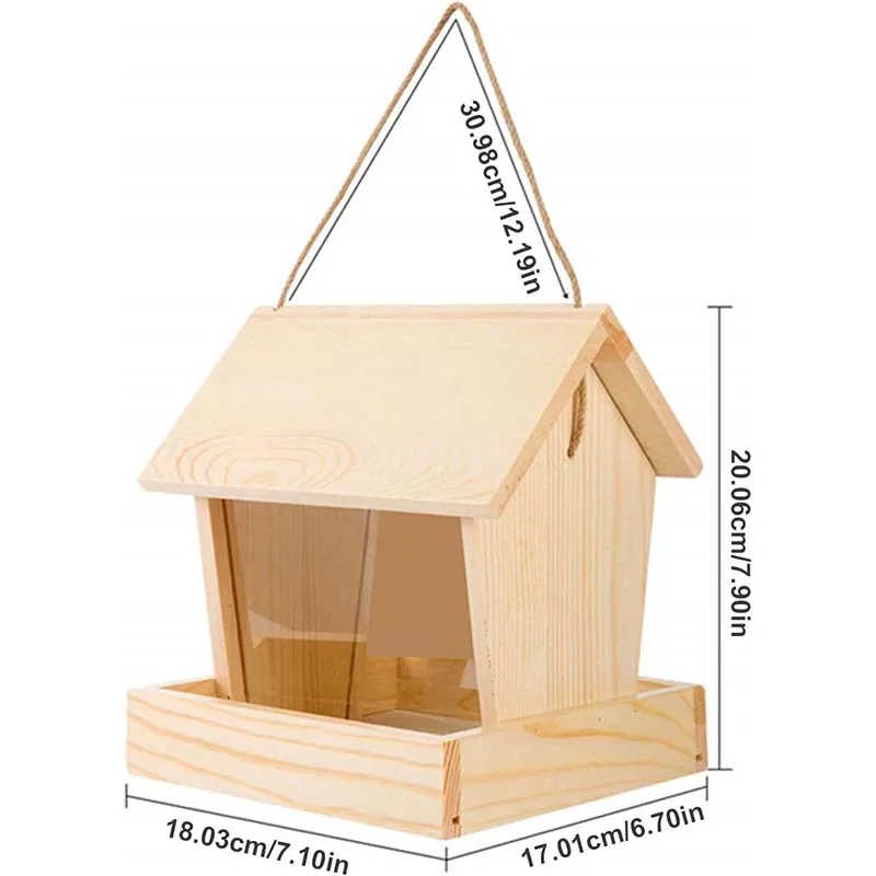 pet furniture Wooden Bird Feeders for Outdoors Visible Bluebird Feeder with Roof Open bird House Style Hanging Bird Feeder
