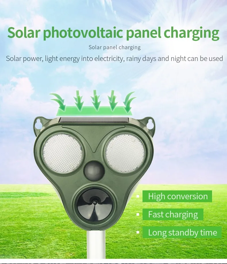 Farm Solar Ultrasonic Repellent Deterrent Animal Repeller animal bird Bird Dog Cat Deer Raccoon Flash Light repel tool machine