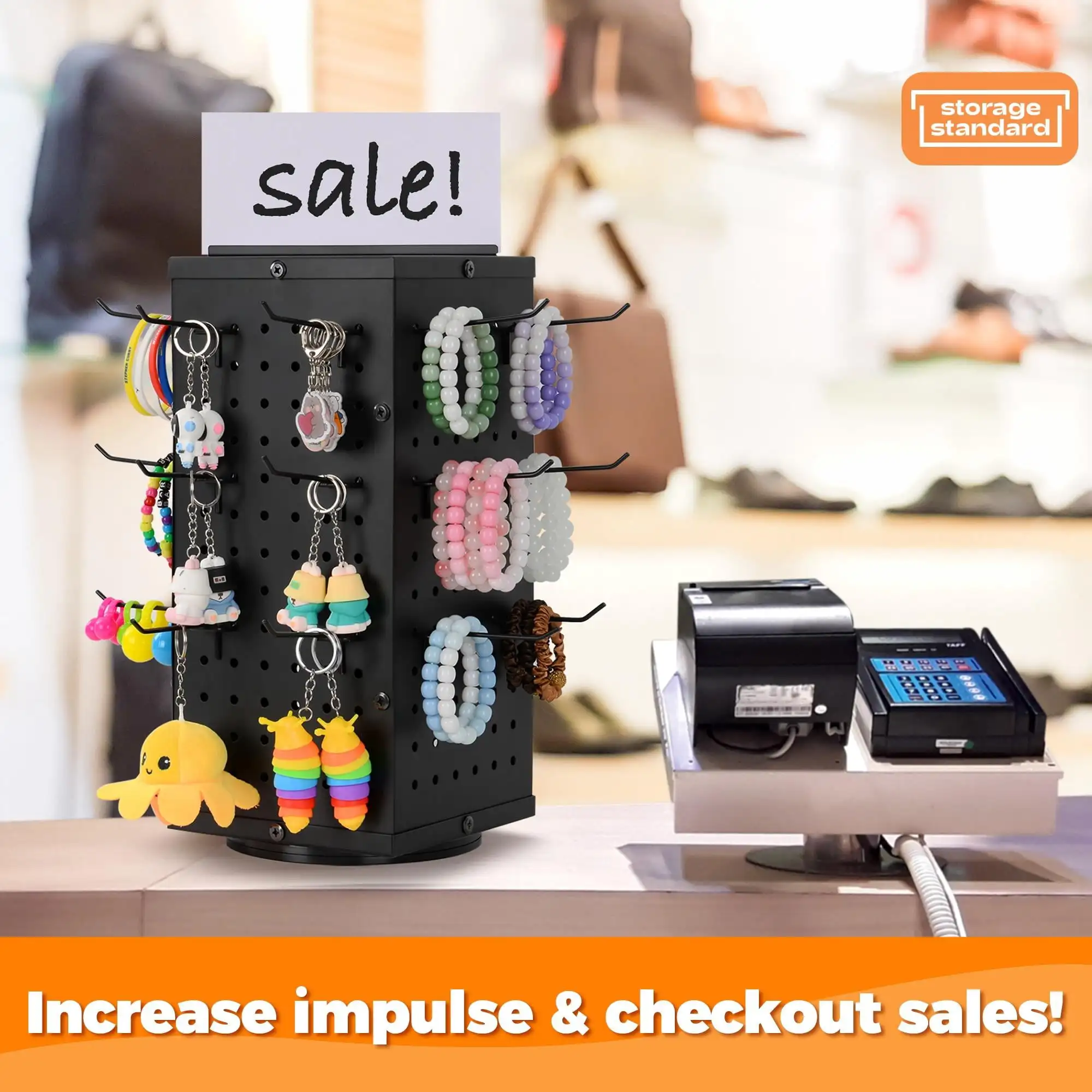 Counter Rotating 4 Sided Metal Retail Display Rack Pegboard Display Stand for Jewelry and Crafts