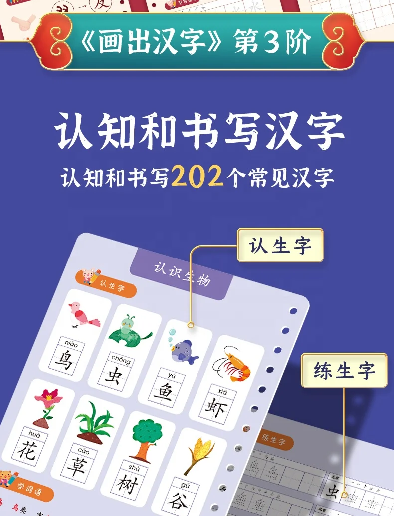 Saalin Learning Mandarin Chinese  Handwriting  Practice Wipe and Clean Chinese Writing Practice 6-8