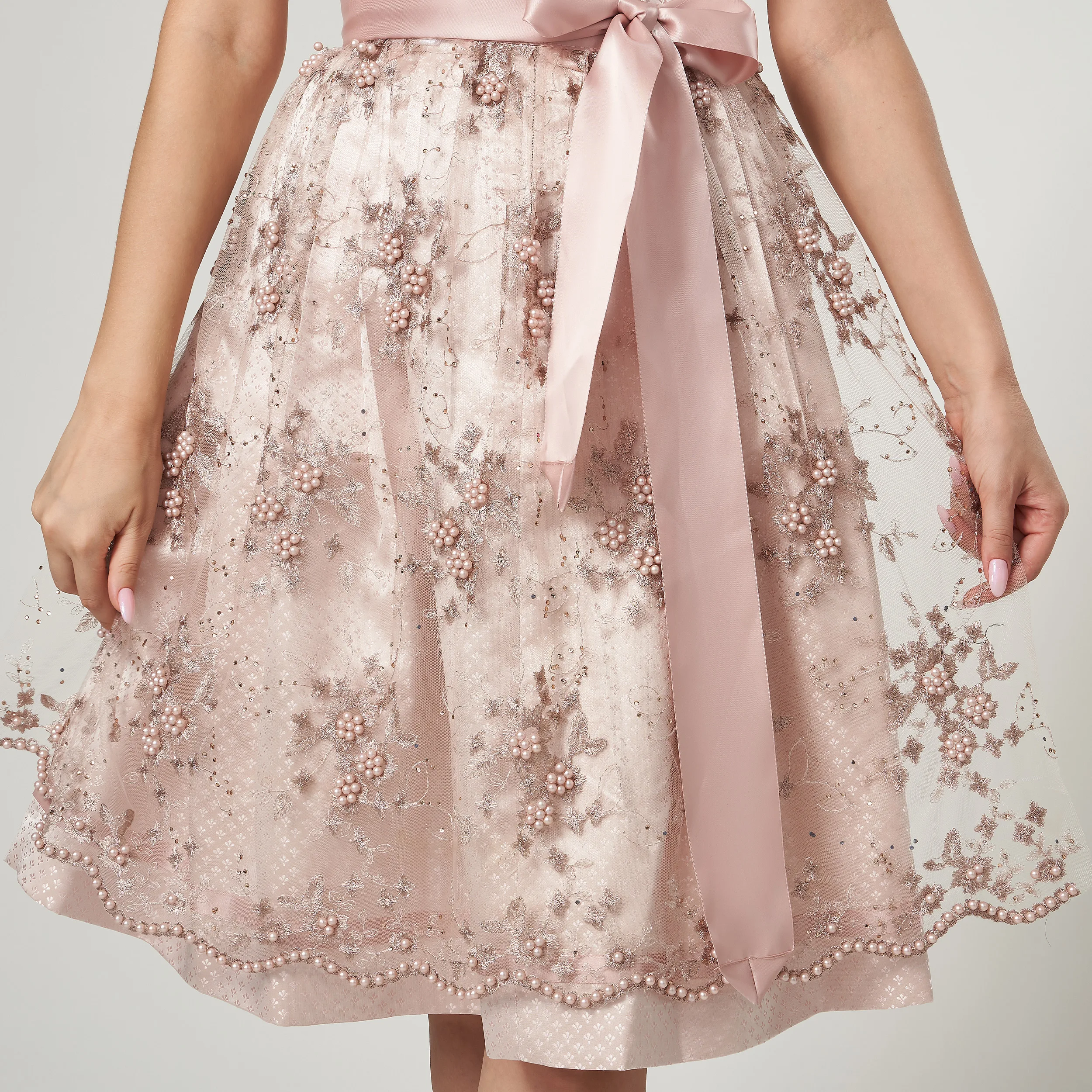 EHO Amazing Silk Printed Dirndl Dress with Embroidery and Zip Neck for Ladies / Bavarian Dirndl Dress / American Dirndl Dress