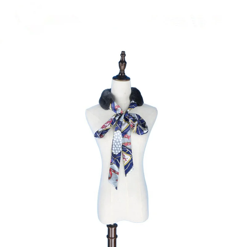 Women Real Rex Rabbit Fur Scarf Girl Natural Fur Double Sided Snood Ribbon Scarves Winter Warm neckerchief Wraps